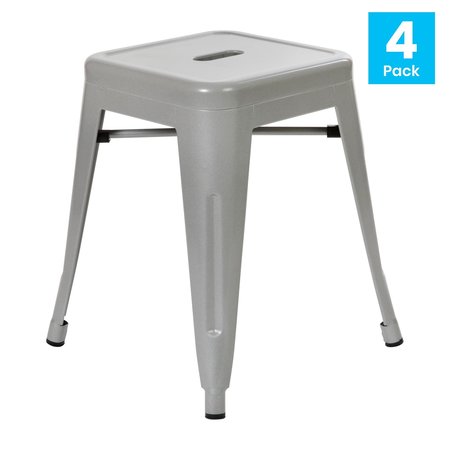 Flash Furniture 4 Pack 18 Inch Silver Metal Stool ET-BT3503-18-SIL-GG